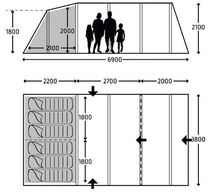  Kampa Hayling 6 Air Tent Package - Free Carpet And Footprint